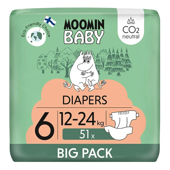 MOOMIN BABY 6 Eko plenky maxi 12-24 kg 51 kusů, poškozený obal