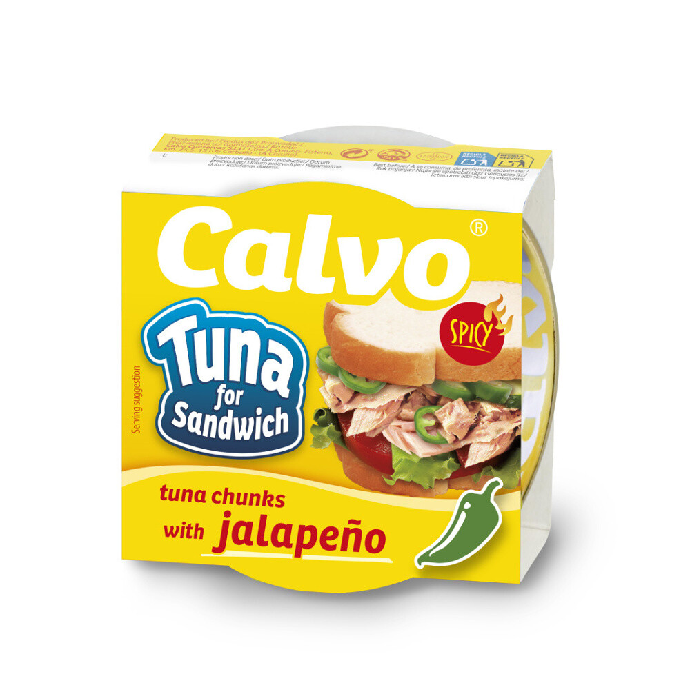 CALVO Sandwich tuňák s paprikami jalapeño ve slunečnicovém oleji 142 g, poškozený obal