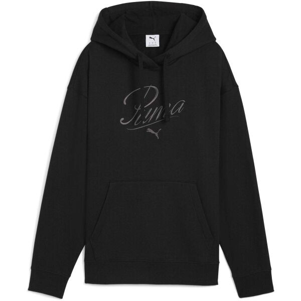 Puma ESSENTIALS SCRIPT COMFORT HOODIE FL Dámská mikina, černá, velikost