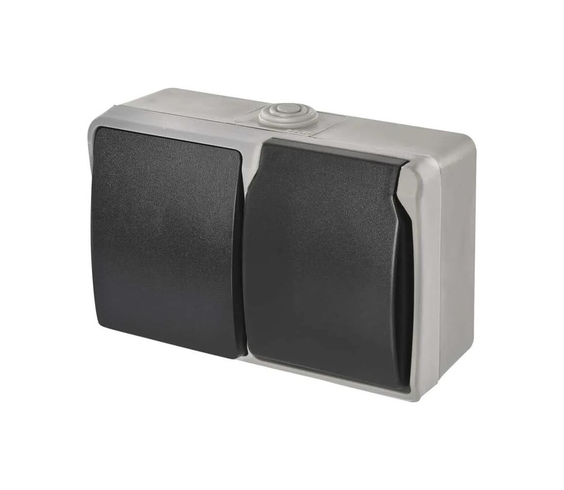 Spínač domovní střídavý č. 6 se zásuvkou 250V/16A IP44 šedá