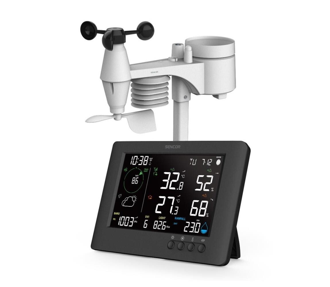 Sencor Sencor - Profes. meteostanice s LCD displejem a budíkem 5V/1xCR2032 + 3xAA Wi-Fi