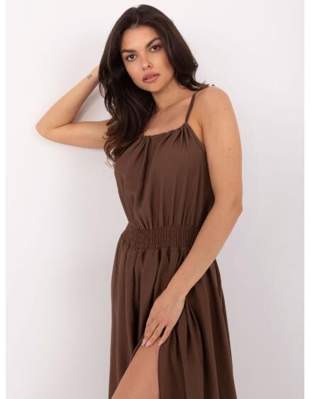 Hnědé maxi šaty na ramínka
