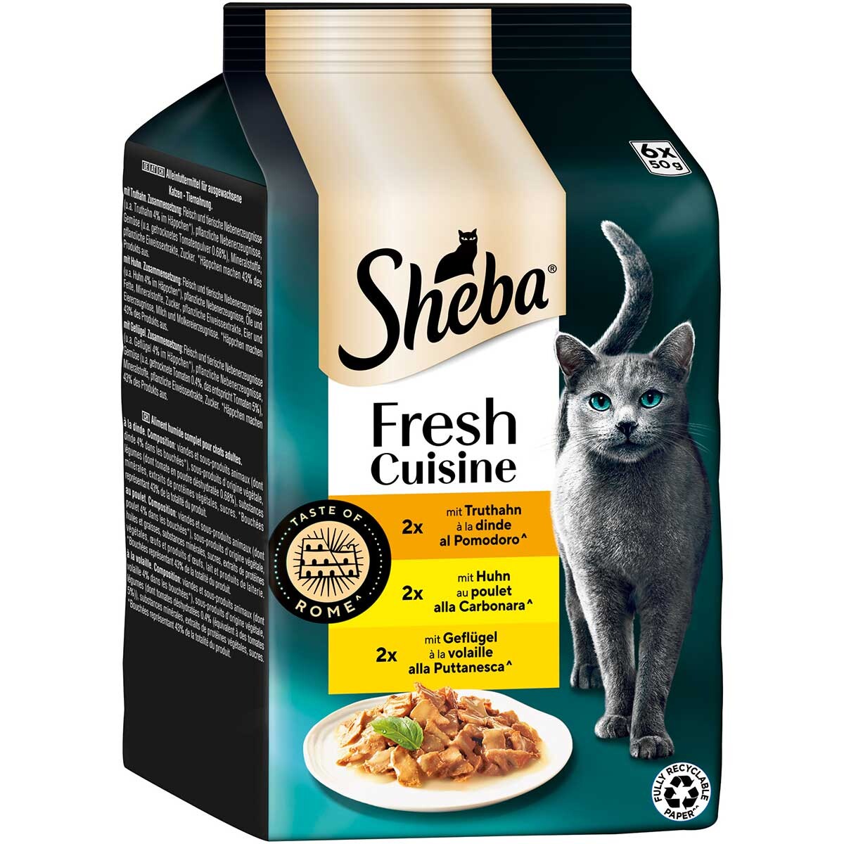 Sheba Fresh Cuisine Taste of Rome 6 x 50 g - krůtí, kuřecí a drůbeží v omáčce