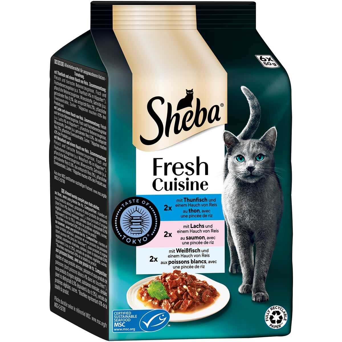 Sheba Fresh Cuisine Taste of Tokyo 6 x 50 g - tuňák, losos a bílá ryba v omáčce