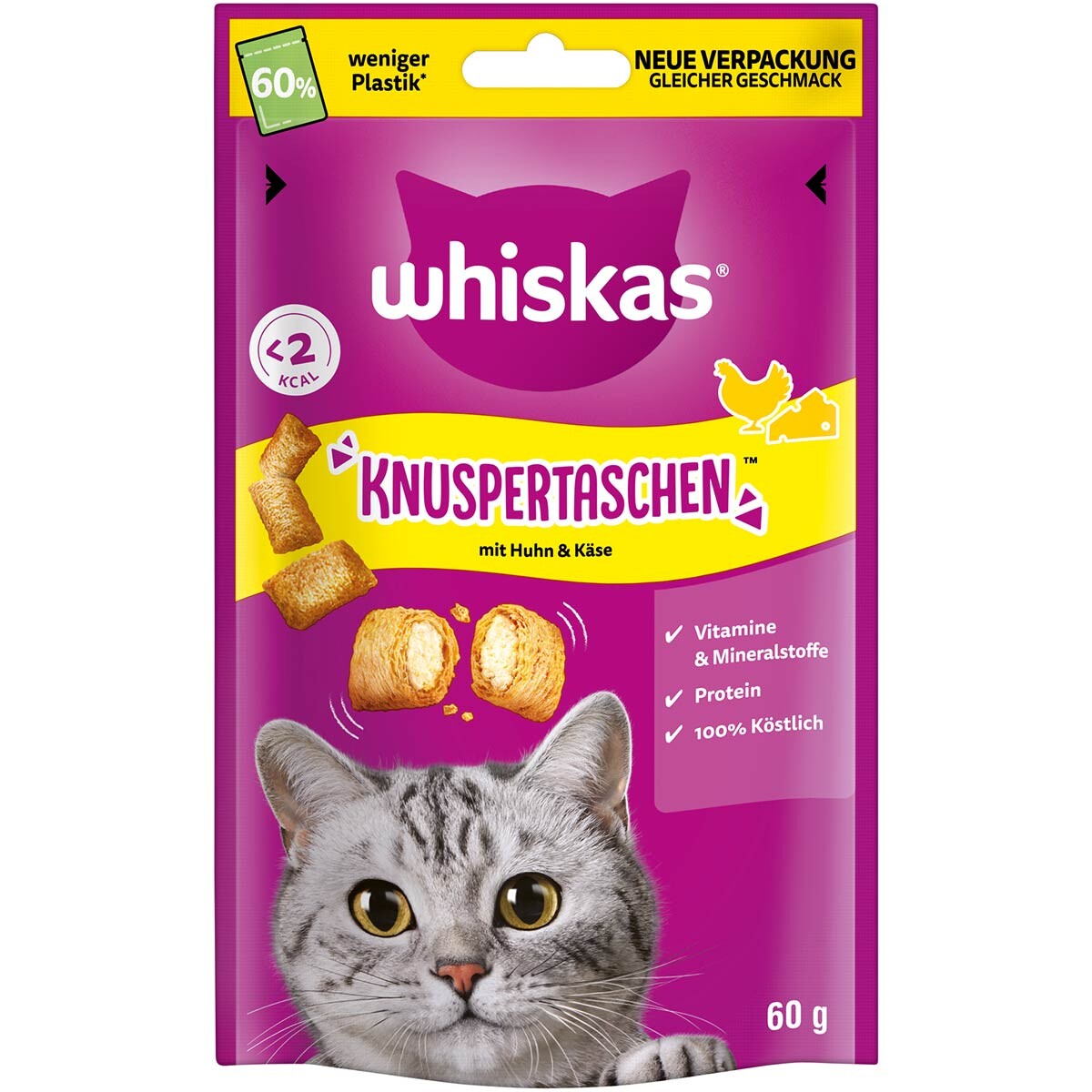 Whiskas Křupavé taštičky  - Výhodné balení: Kuře se sýrem 6 x 60 g