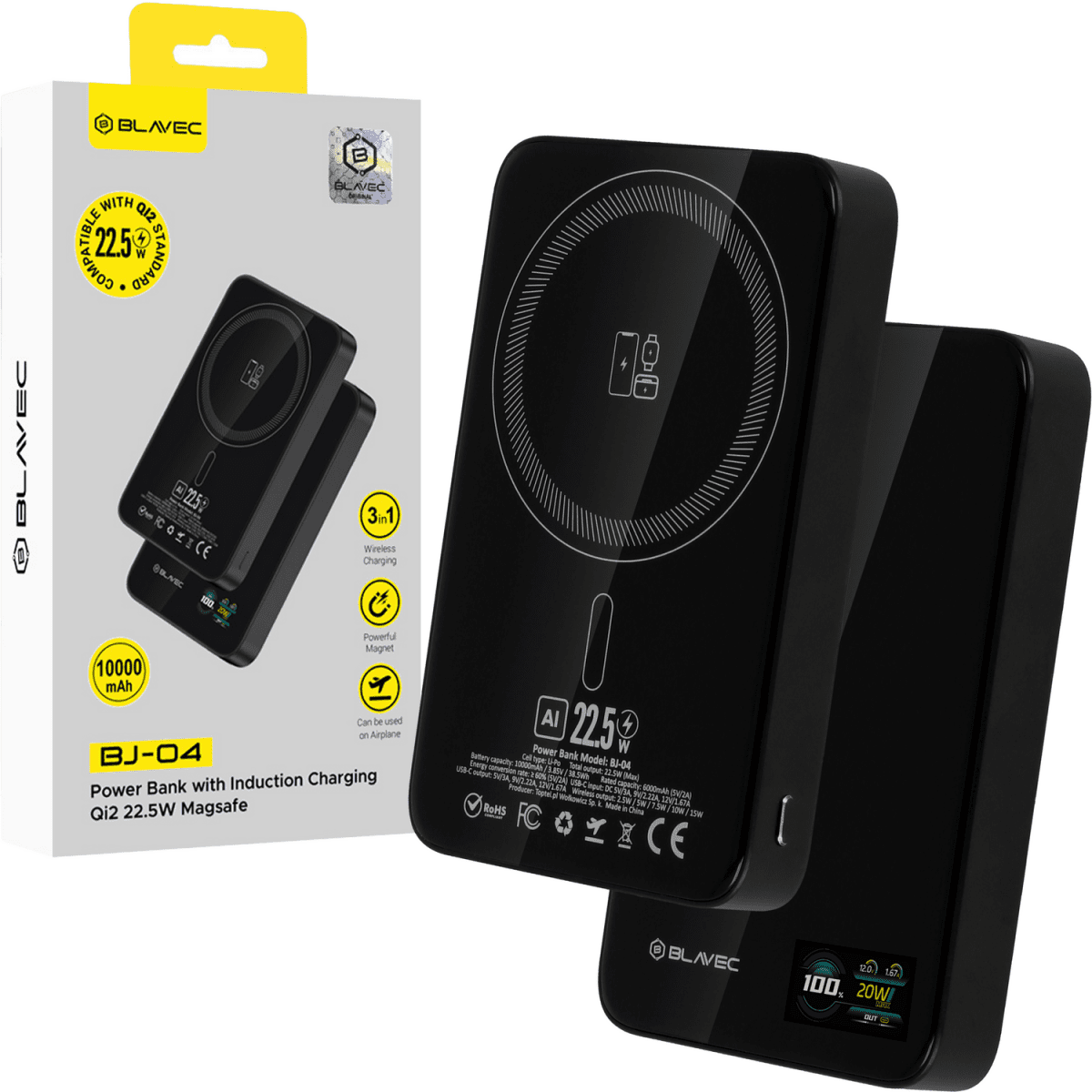 Powerbank Blavec BJ-04 Slim 13,5mm 10000mAh USB-C magnetic Magsafe 3v1 (PBBJ04-MC10B) 22,5W black