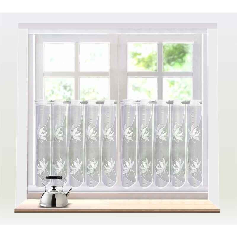 Záclona žakárová, Květy vitrážka metráž, bílá 40 cm