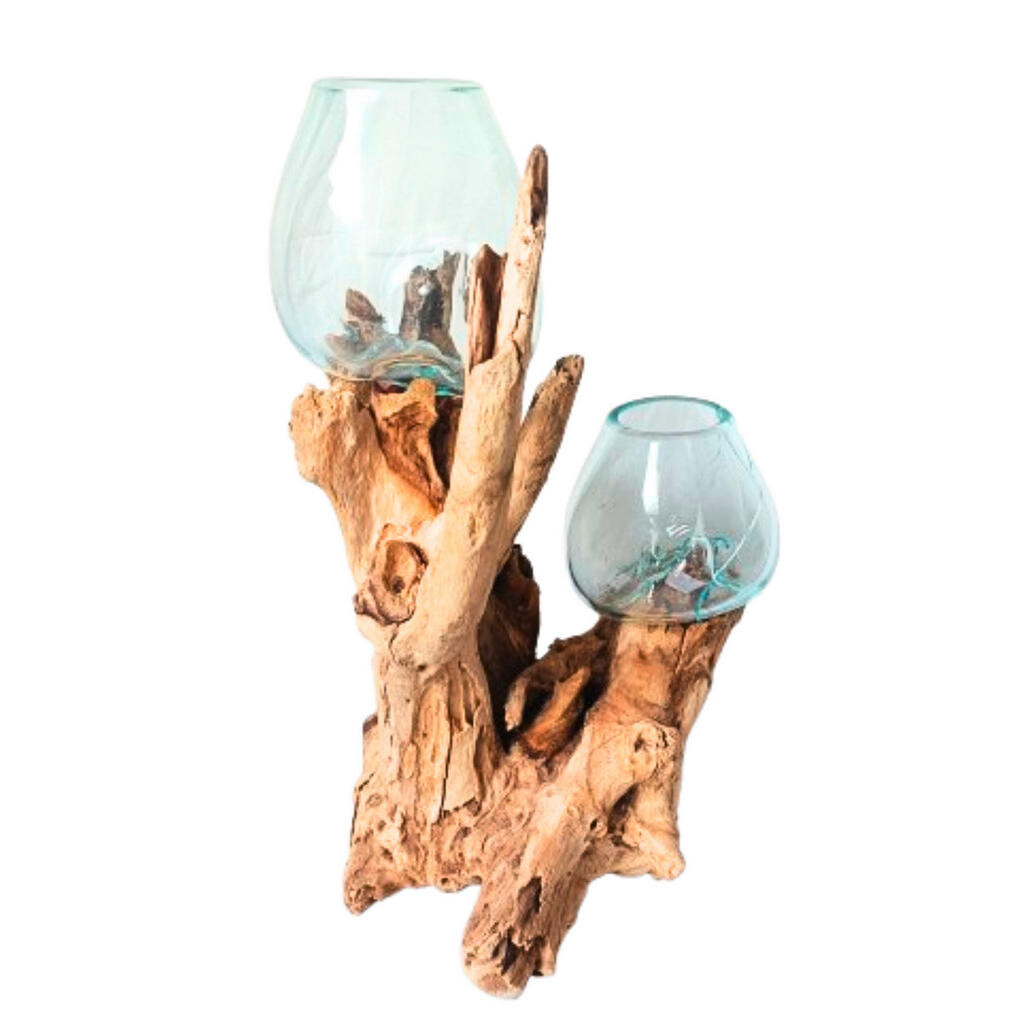 Ambia Home VÁZA, dřevo, sklo, 40 cm