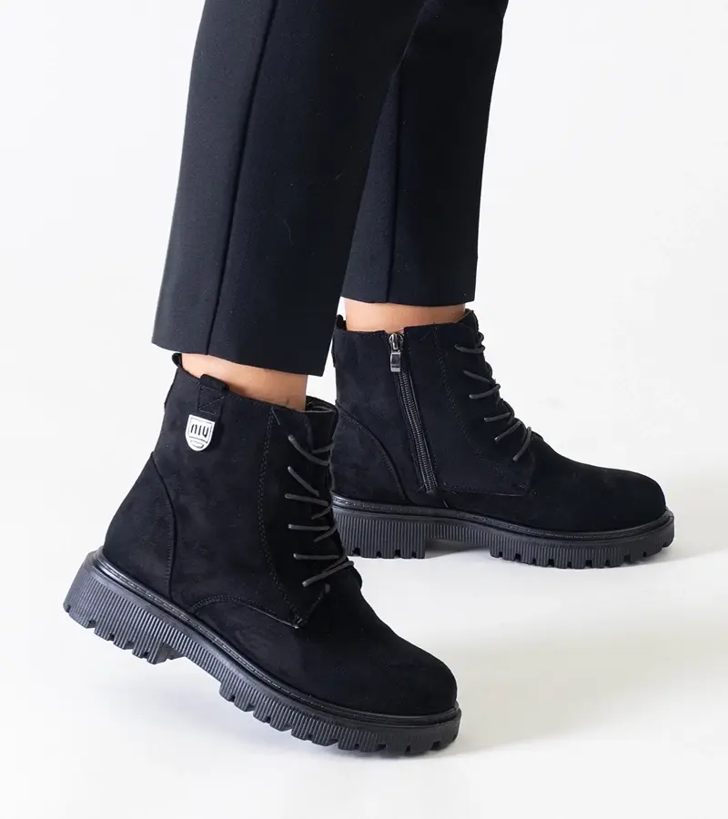 Gemre Black eco-suede platform ankle boots Leonora