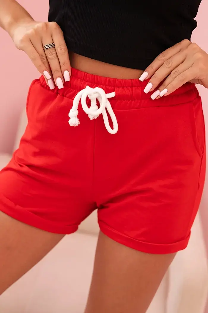 Kesi Dámské bavlněné kraťasy s gumou a zavazováním v pase červené