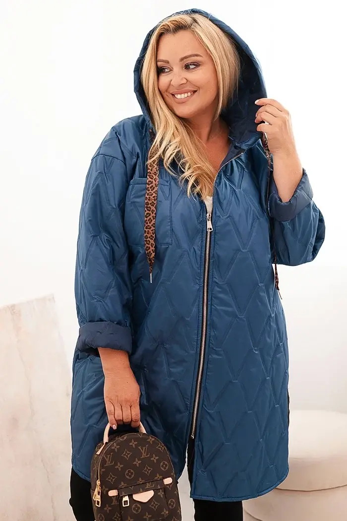 Kesi Włoski Dámská bunda Plus Size prošívaná s kapucí a nápisem HOPE jeansová