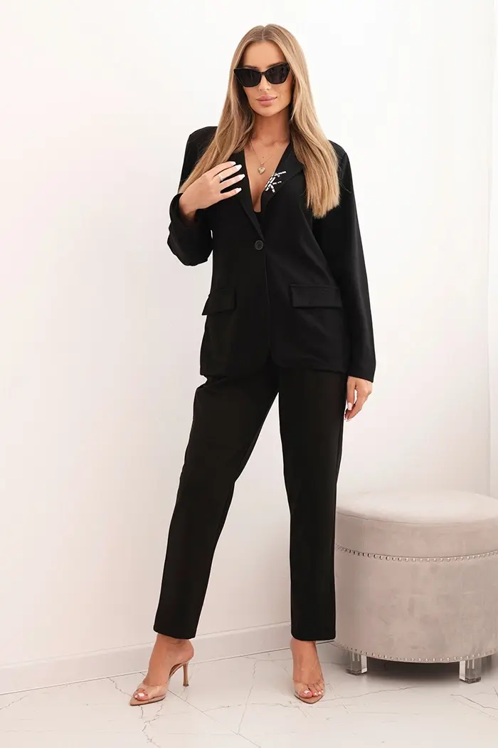 Kesi Włoski Dámská souprava s viskózou a ozdobami a elastickými kalhotami černý