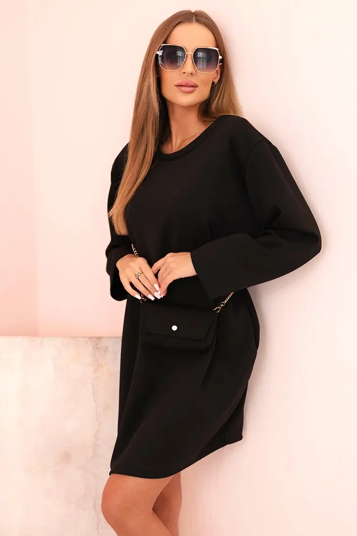 Kesi Włoski Dámská viskózová sukýnka Plus Size s kabelkou na řetízku černá