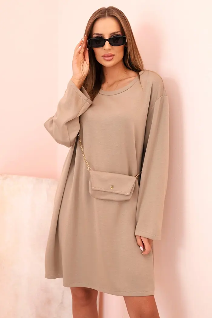 Kesi Włoski Dámská viskózová sukýnka Plus Size s kabelkou na řetízku tmavě béžová