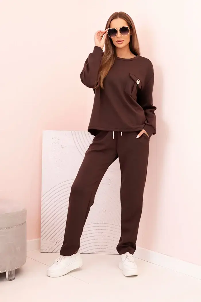 Kesi Włoski Komplet dámský máslový mikina a kalhoty s gumou hnědý