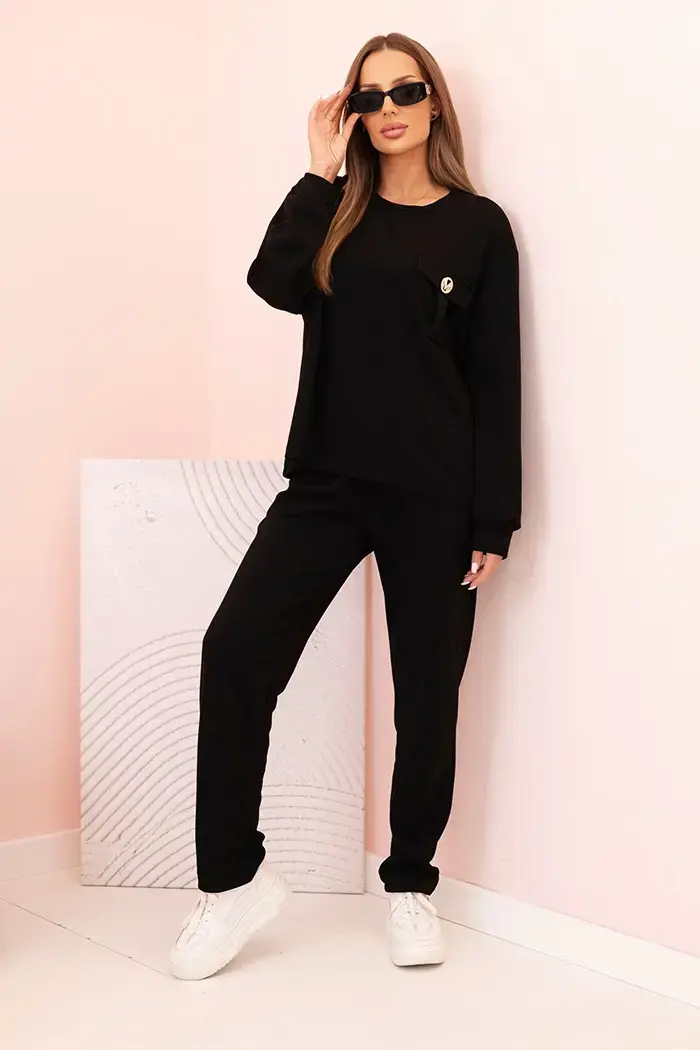 Kesi Włoski Komplet dámský máslový mikina a kalhoty s gumou černý
