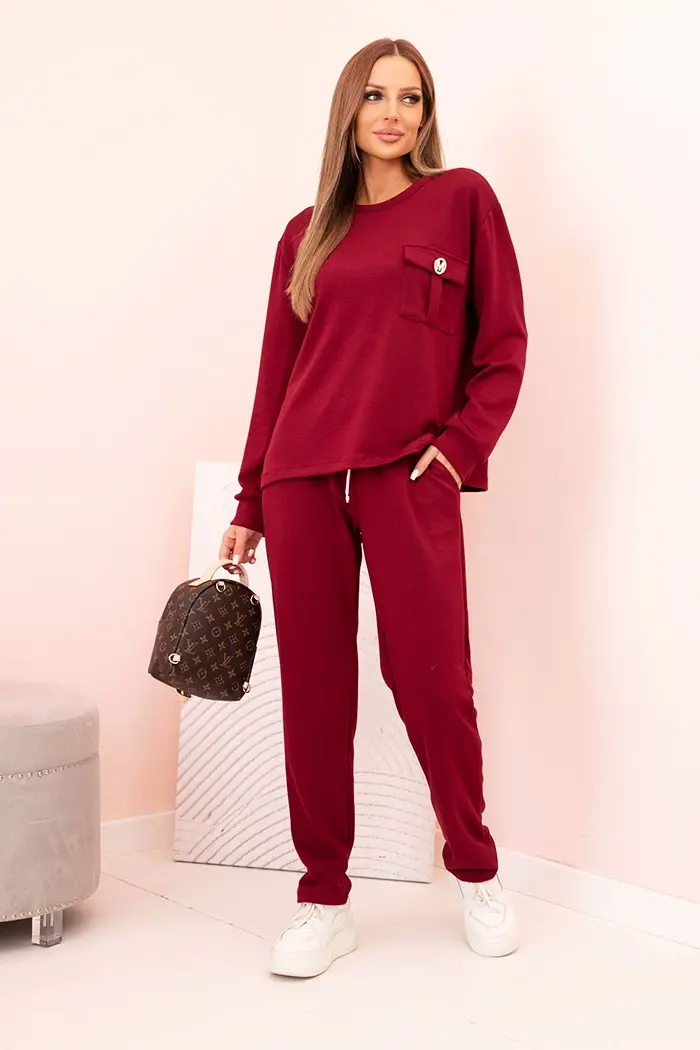 Kesi Włoski Komplet dámský máslový mikina a kalhoty s gumou bordový