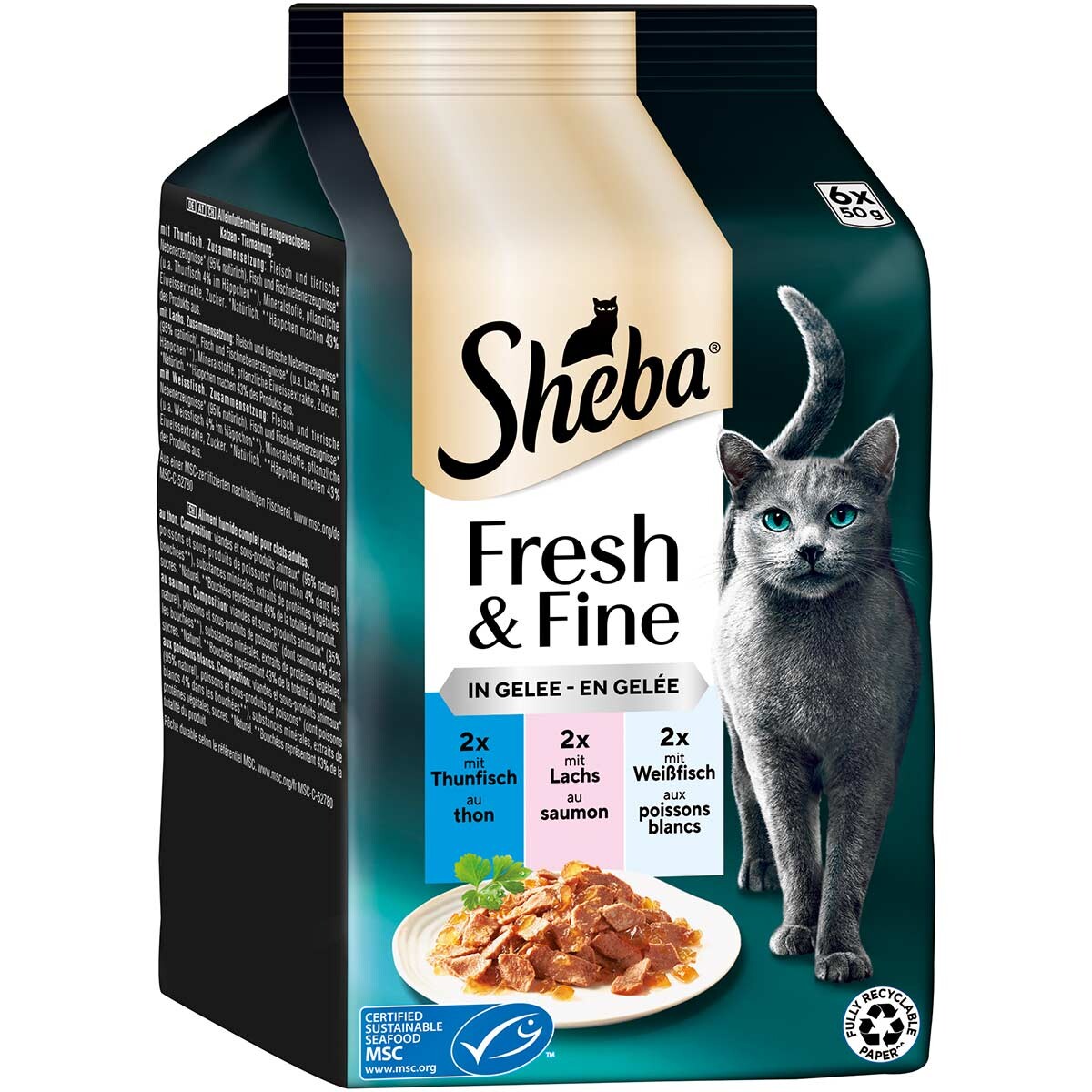 Sheba Fresh & Fine želé tuňák, losos & bílá ryba 6x50 g