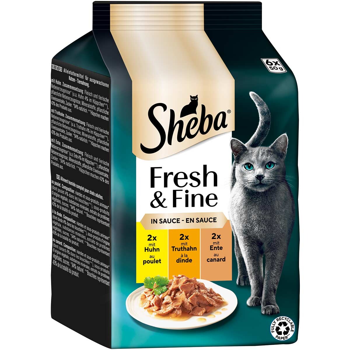 Sheba Fresh & Fine omáčka s kuřetem, krůtou a kachnou 6x50 g