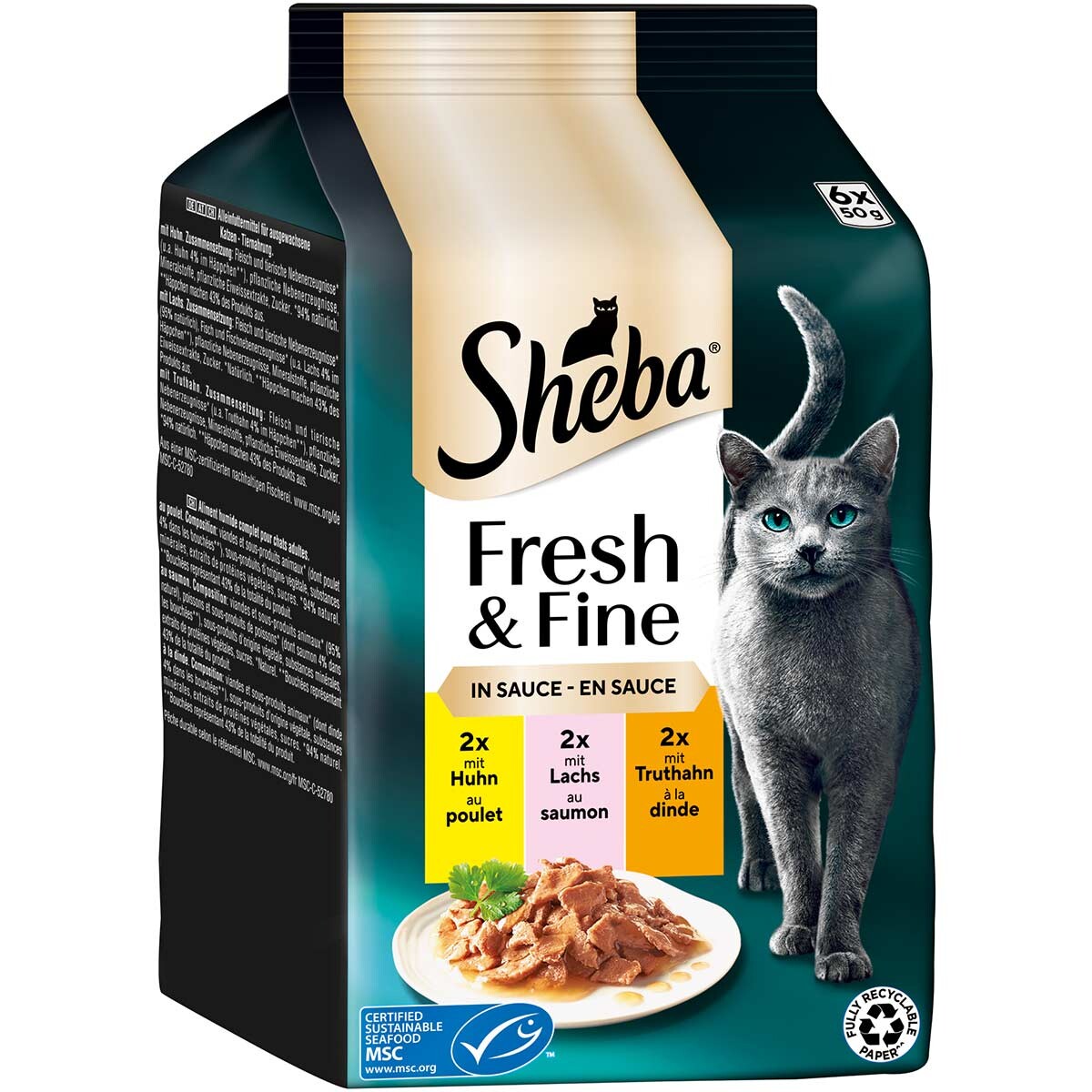 Sheba fresh & fine omáčka kuře. losos & krůta 6x50 g