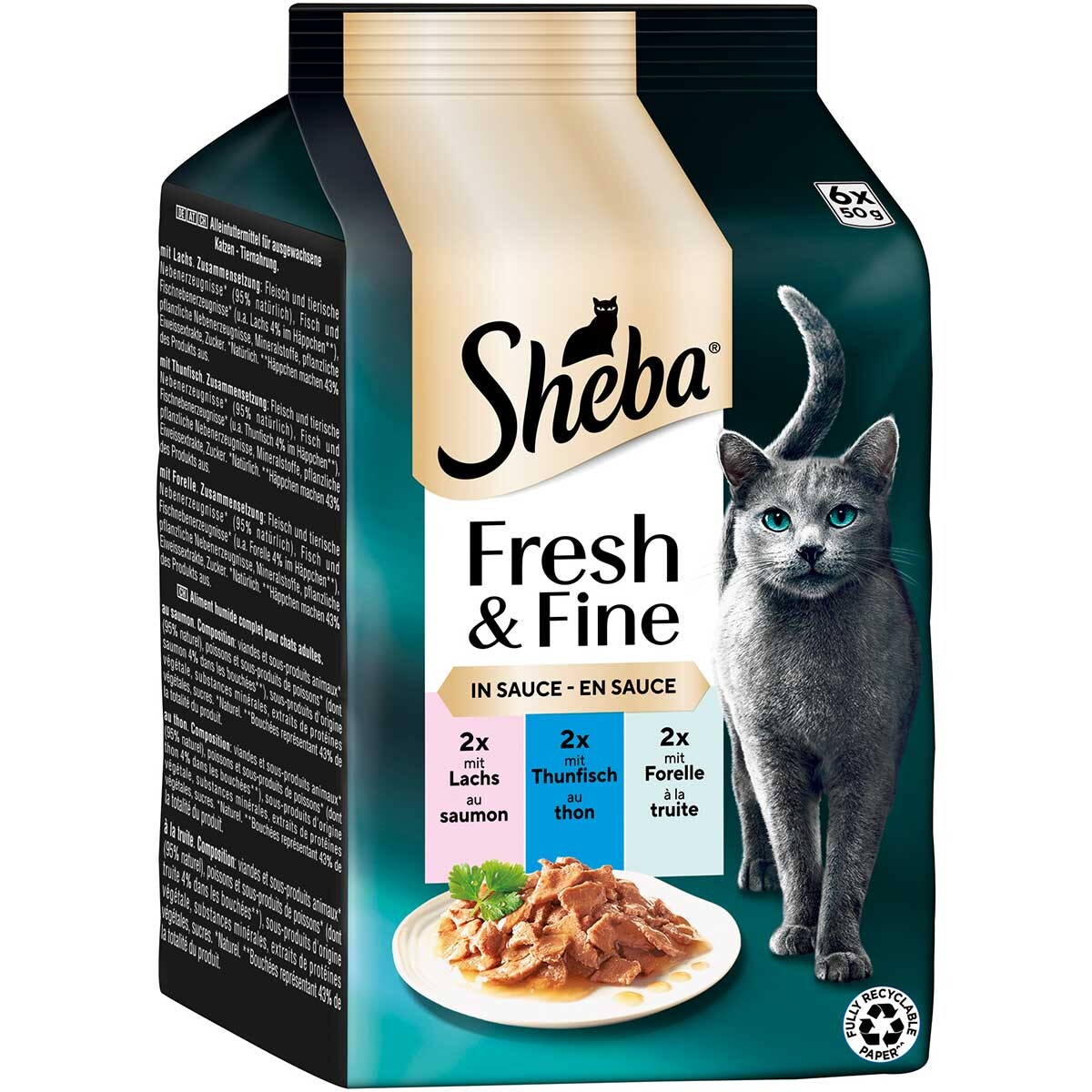 Sheba Fresh & Fine omáčka losos, tuňák & pstruh 6x50 g