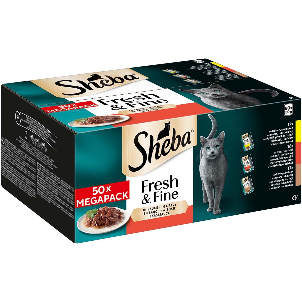 Sheba mp pouch kuře, hovězí & kachna v omáčce 50x50 g