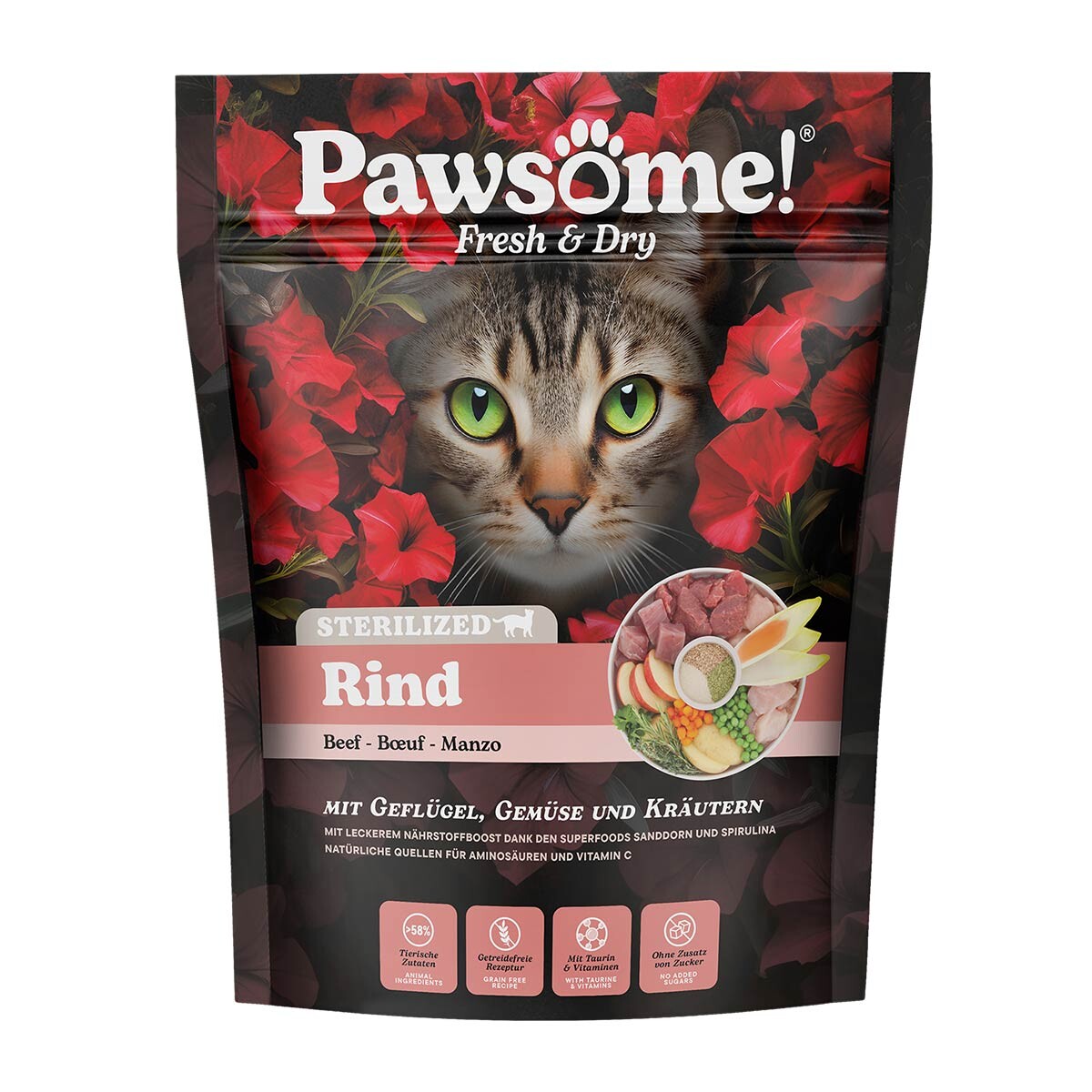 Pawsome fresh & dry adult sterilized hovězí 750 g