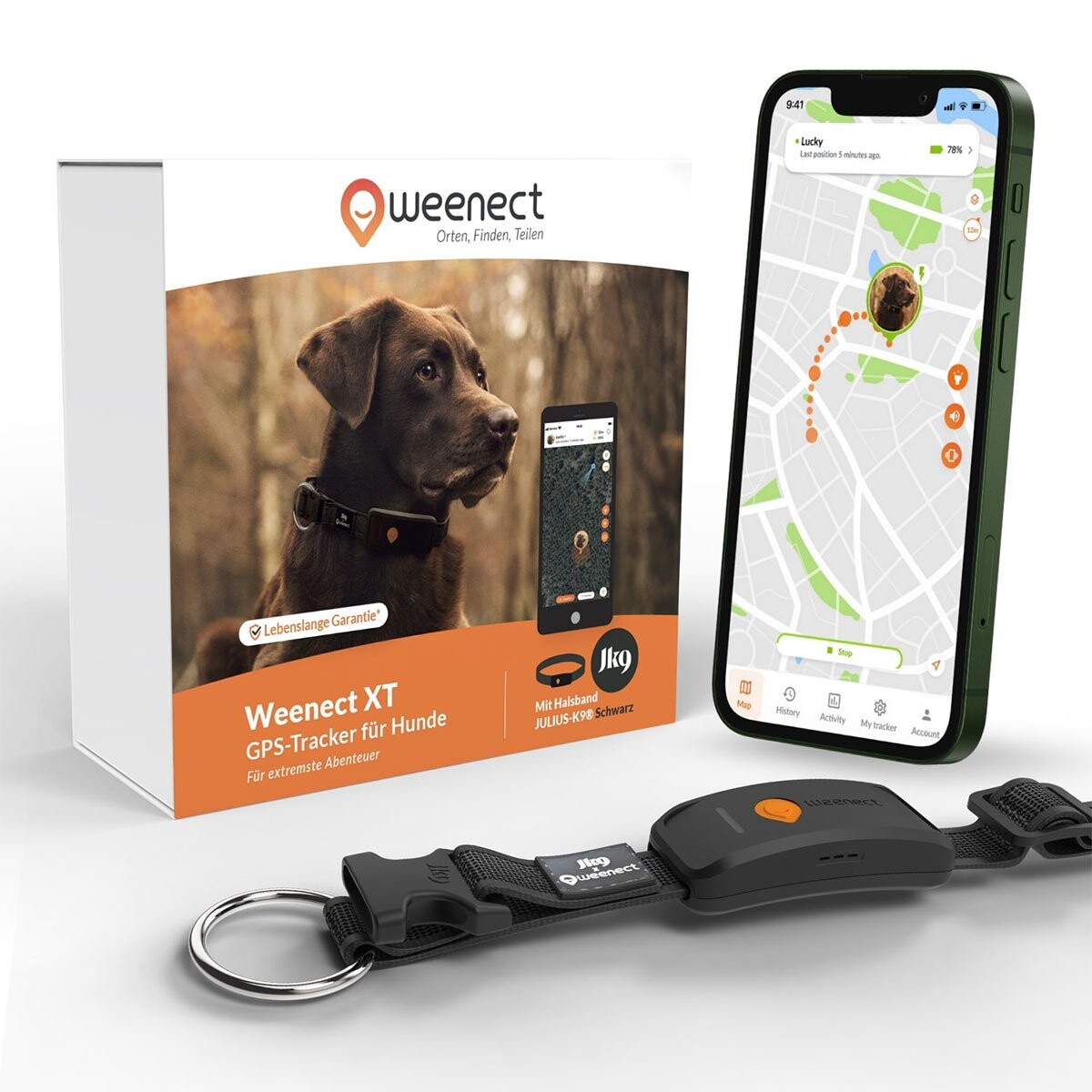 Weenect XT GPS tracker pro psy od 6 kg Černá