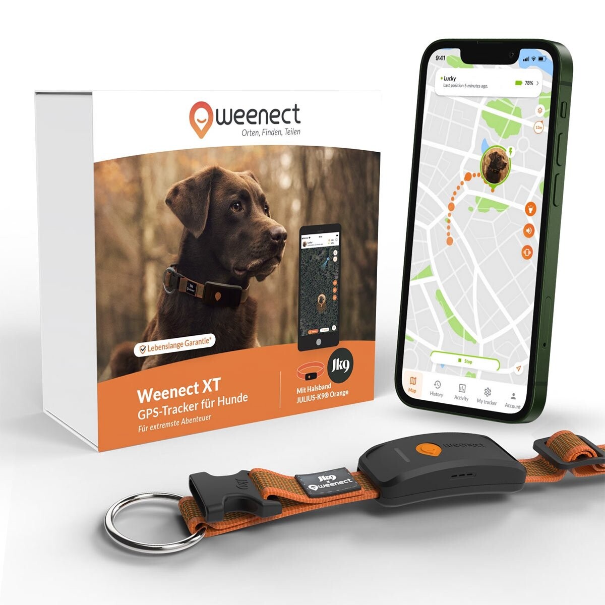 Weenect XT GPS tracker pro psy od 6 kg Orange