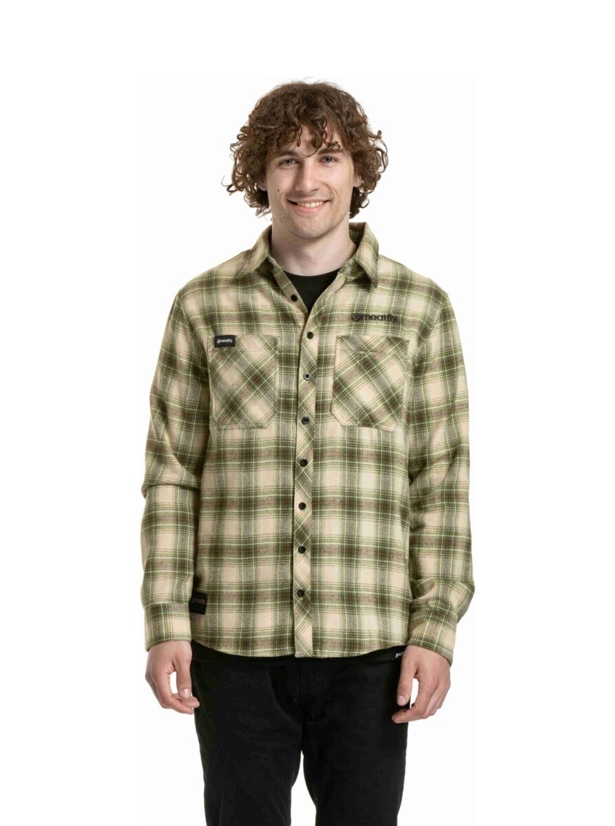 Pánská košile meatfly kurt zelená/béžová s