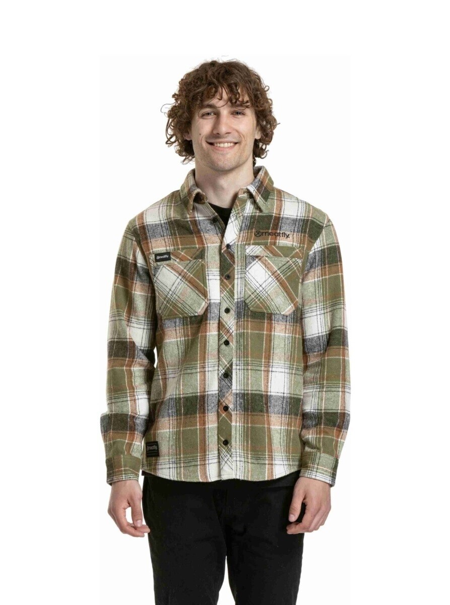 Pánská košile meatfly woody premium zelená/hnědá s