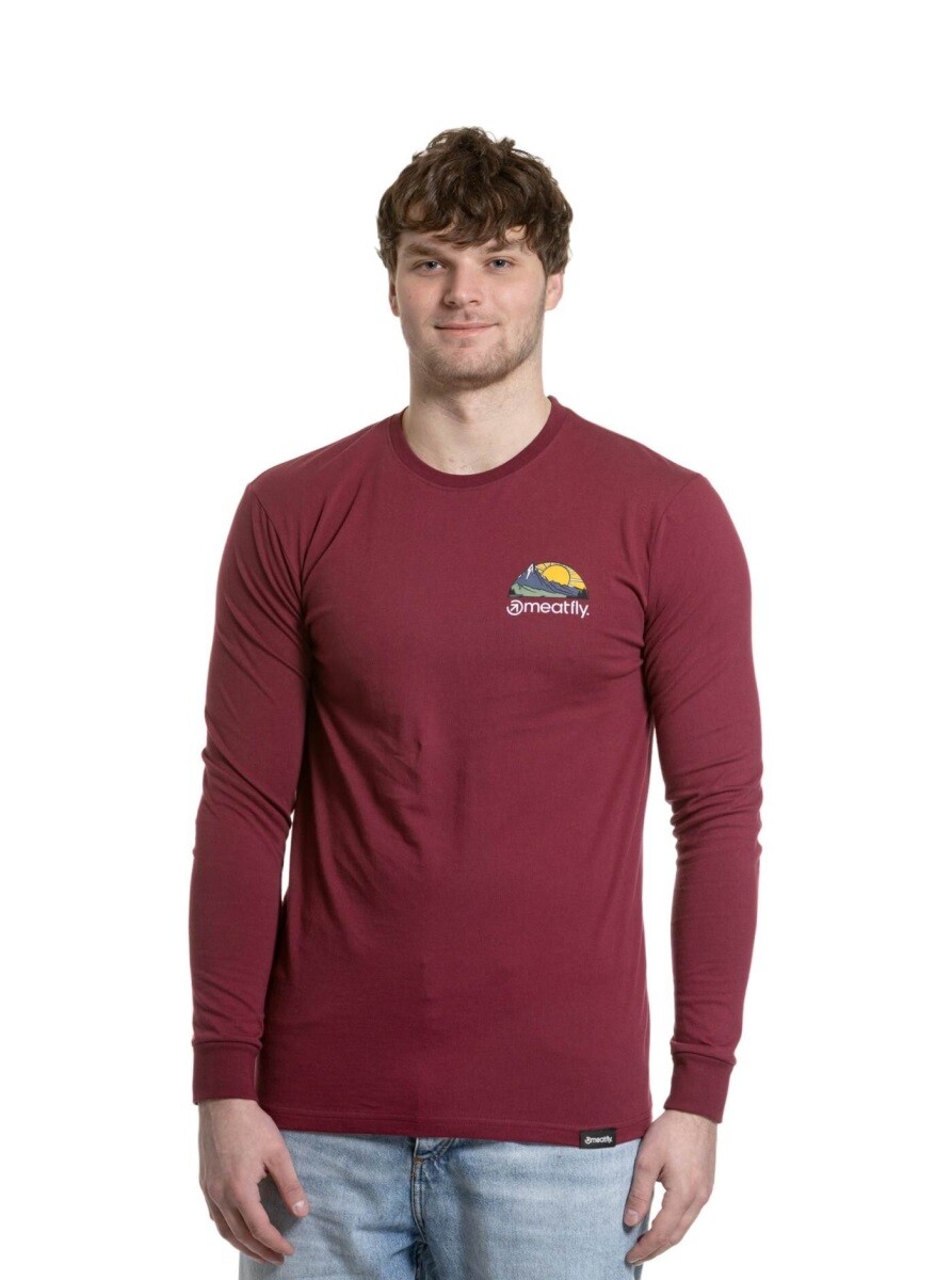 Pánské tričko s dlouhým rukávem meatfly julien vínová/hory s
