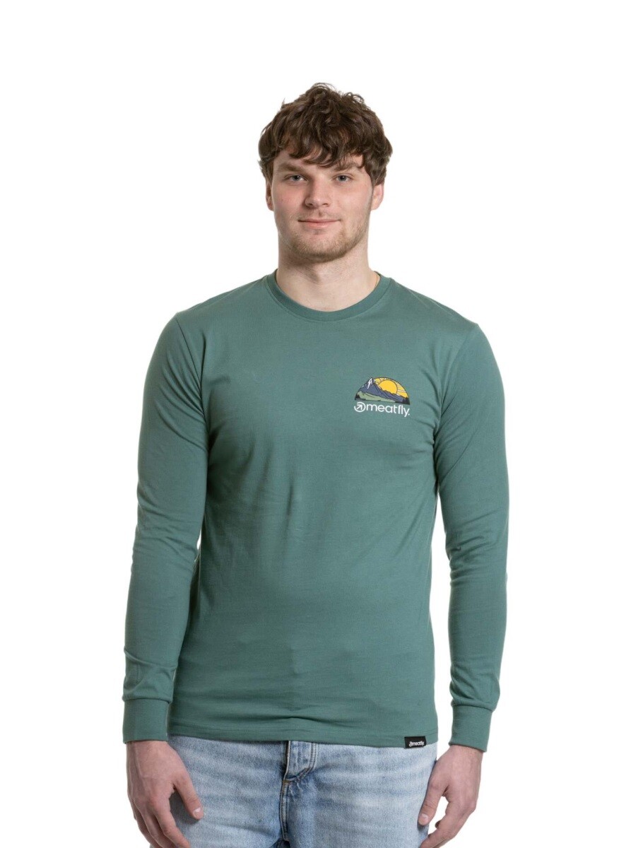 Pánské tričko s dlouhým rukávem meatfly julien zelená/hory s