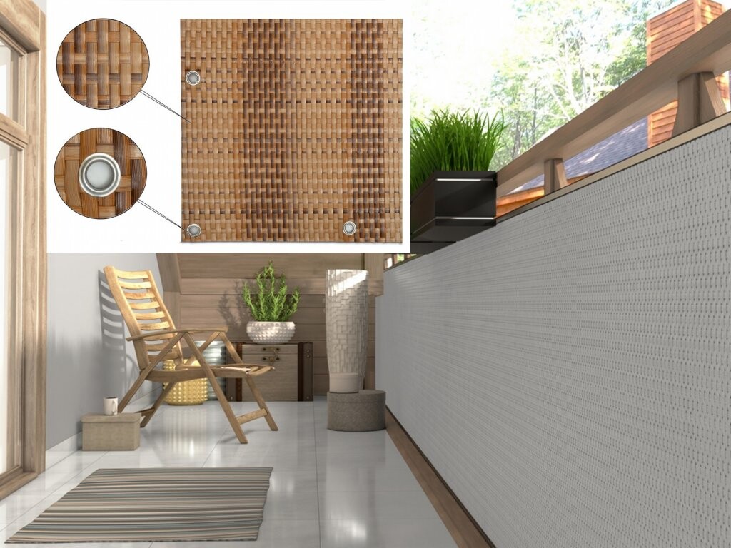 Balkonová ratanová zástěna s očky MALMO, béžová/hnědá, výška 110 cm šířka různé rozměry 1300 g/m2 MyBestHome Rozměr: 110x300 cm