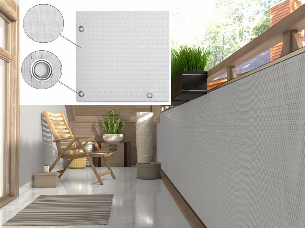 Balkonová ratanová zástěna s očky MALMO, bílá, výška 110 cm šířka různé rozměry 1300 g/m2 MyBestHome Rozměr: 110x300 cm