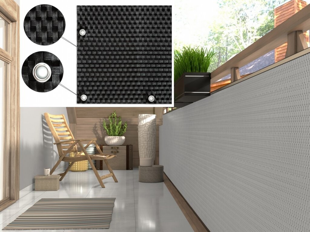 Balkonová ratanová zástěna s očky MALMO, černá, výška 110 cm šířka různé rozměry 1300 g/m2 MyBestHome Rozměr: 110x300 cm