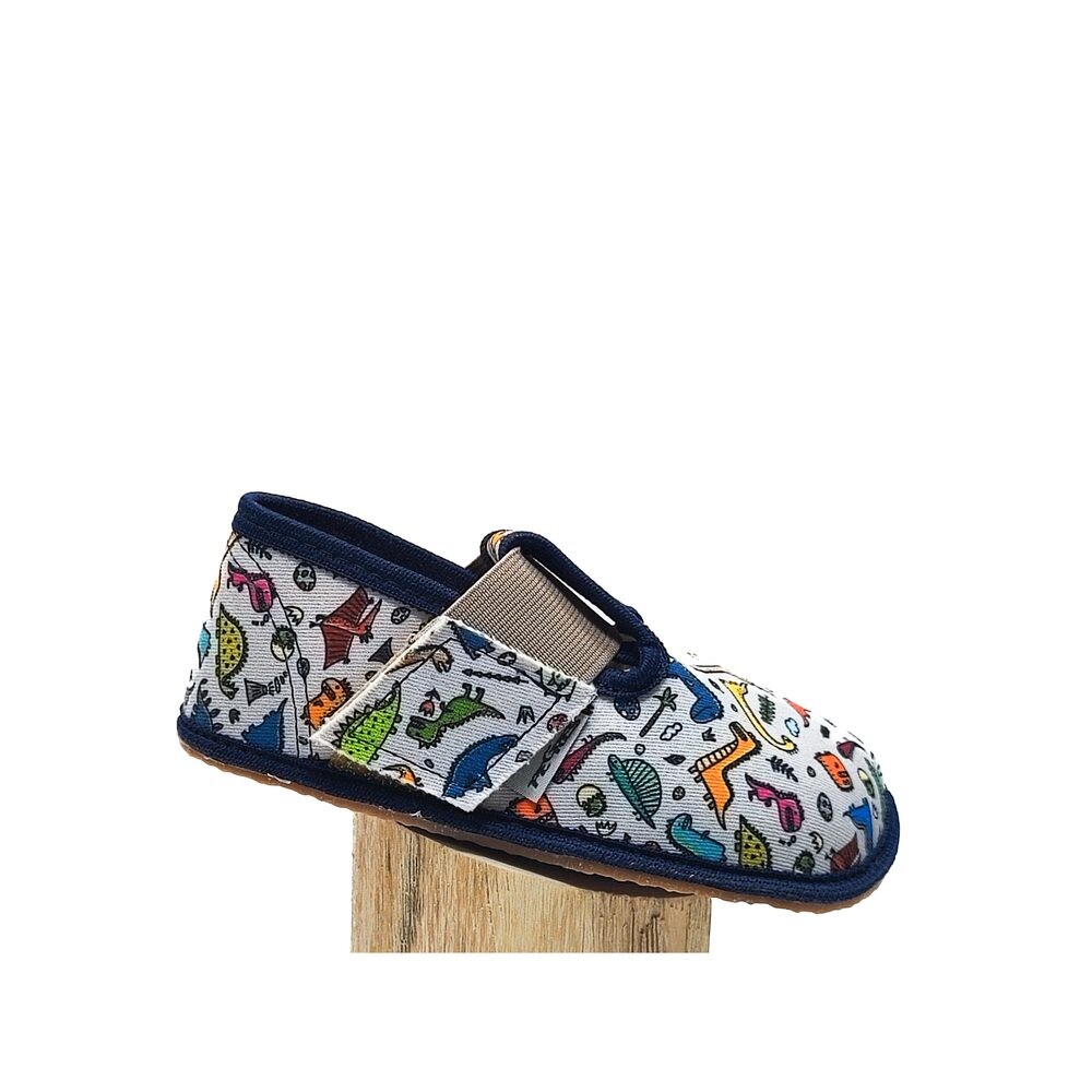 PEGRES PAPUČKY BF01 Textilní DINOSAURUS Modrá Dětské barefoot přezůvky - 23