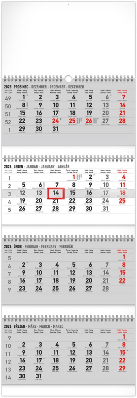 4měsíční 2026 standard skládací - nátěnný kalendář