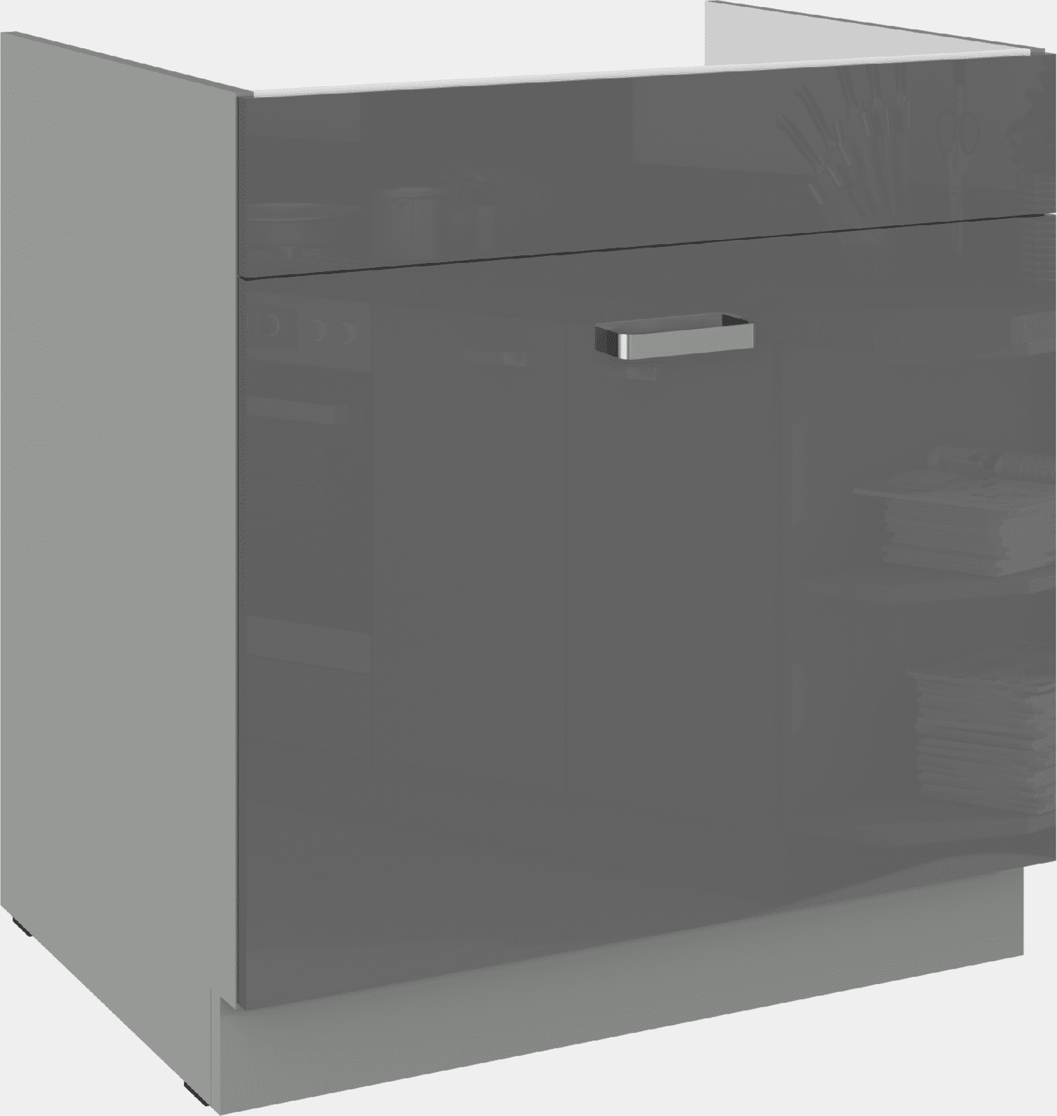 Spodní skříňka 80 ZL 1S BB - Premium Box Barva korpusu: Šedá, Barva dvířek: Šedý lesk (Šedá)