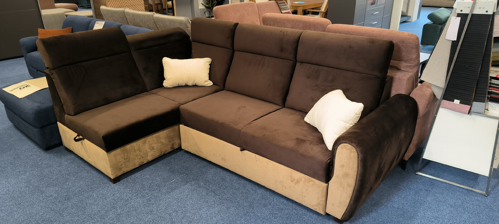 Sedací souprava Amber - levá varianta - hnědá a cappucino látka