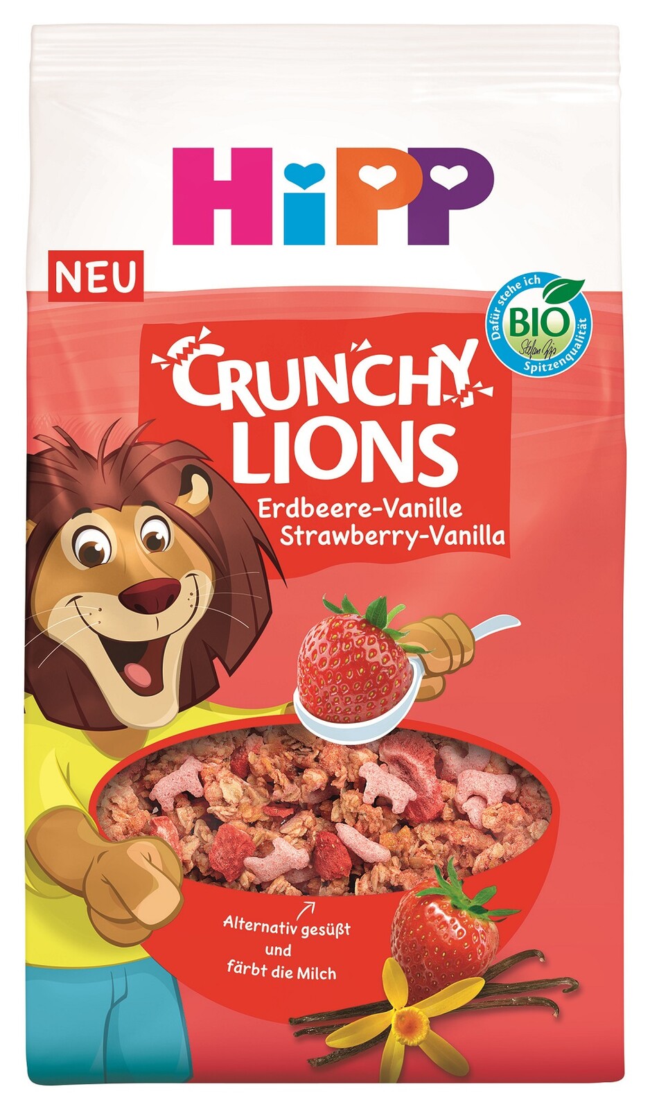 HIPP BIO křupavé Lion müsli Jahoda-Vanilka, od 3 let 300 g