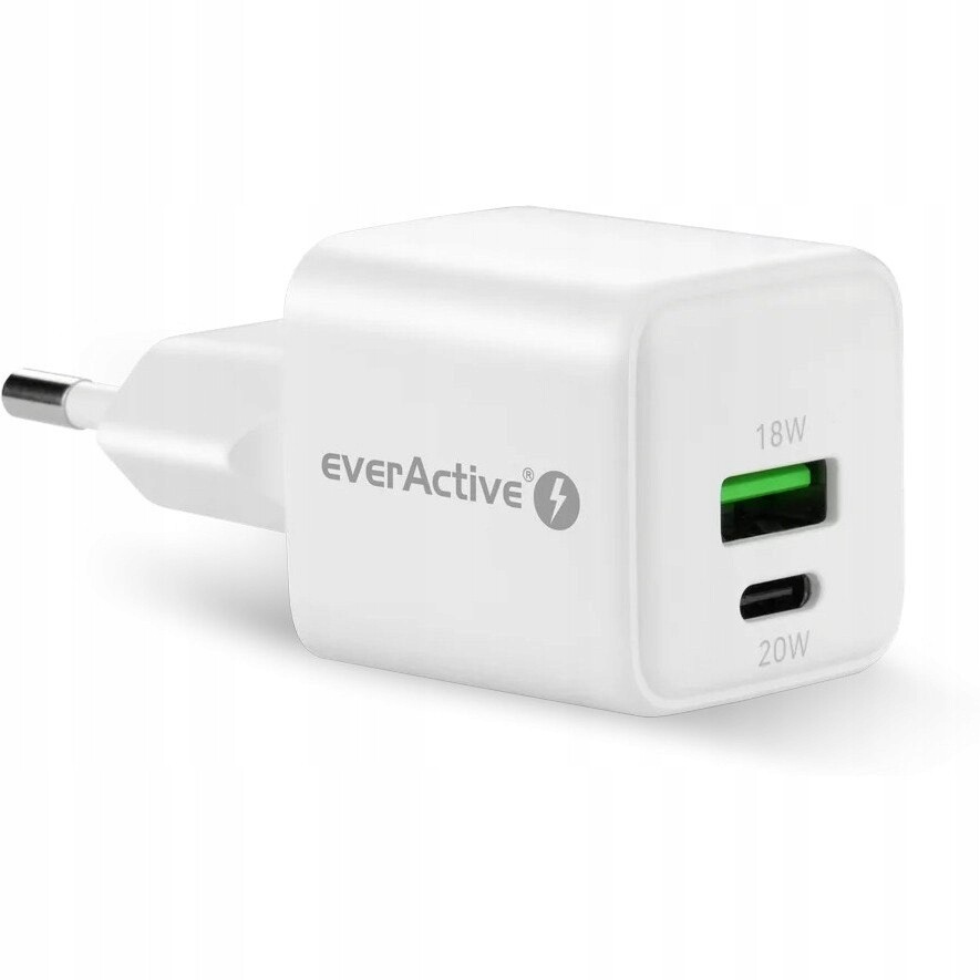Síťová nabíječka 230V Everactive SC-330Q 1xUSB-A 1xUSB-C 20W bílá
