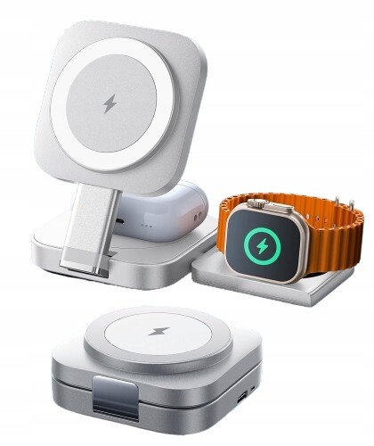 Bezdrátová Nabíječka Lisen 3-V-1, Skládací Bílá Nabíjecí Stanice