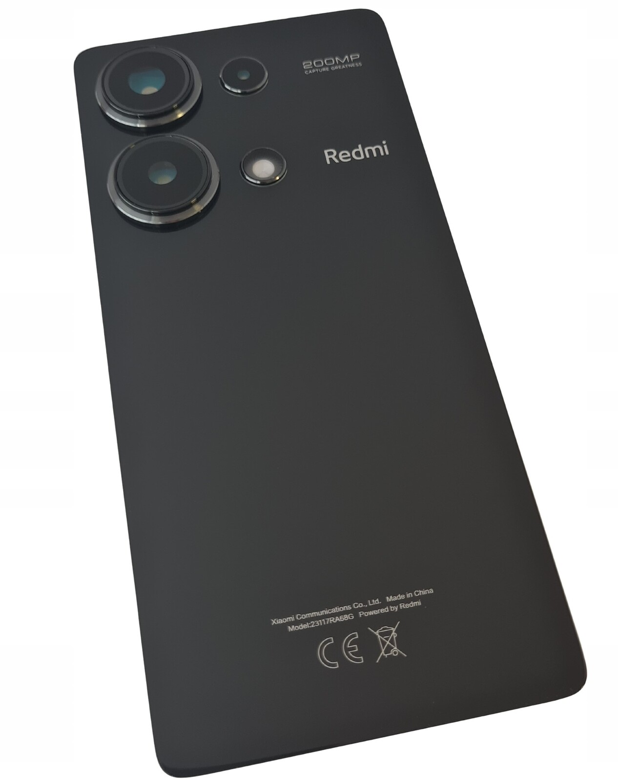 Org Klapka Originální zadní zadní kryt pro Xiaomi Redmi Note 13 Pro 4G, černá