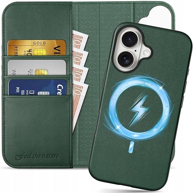 Pouzdro s klopou Zadní Kryt 2 v 1 Kůže Magsafe Shieldon pro iPhone 16 zelená