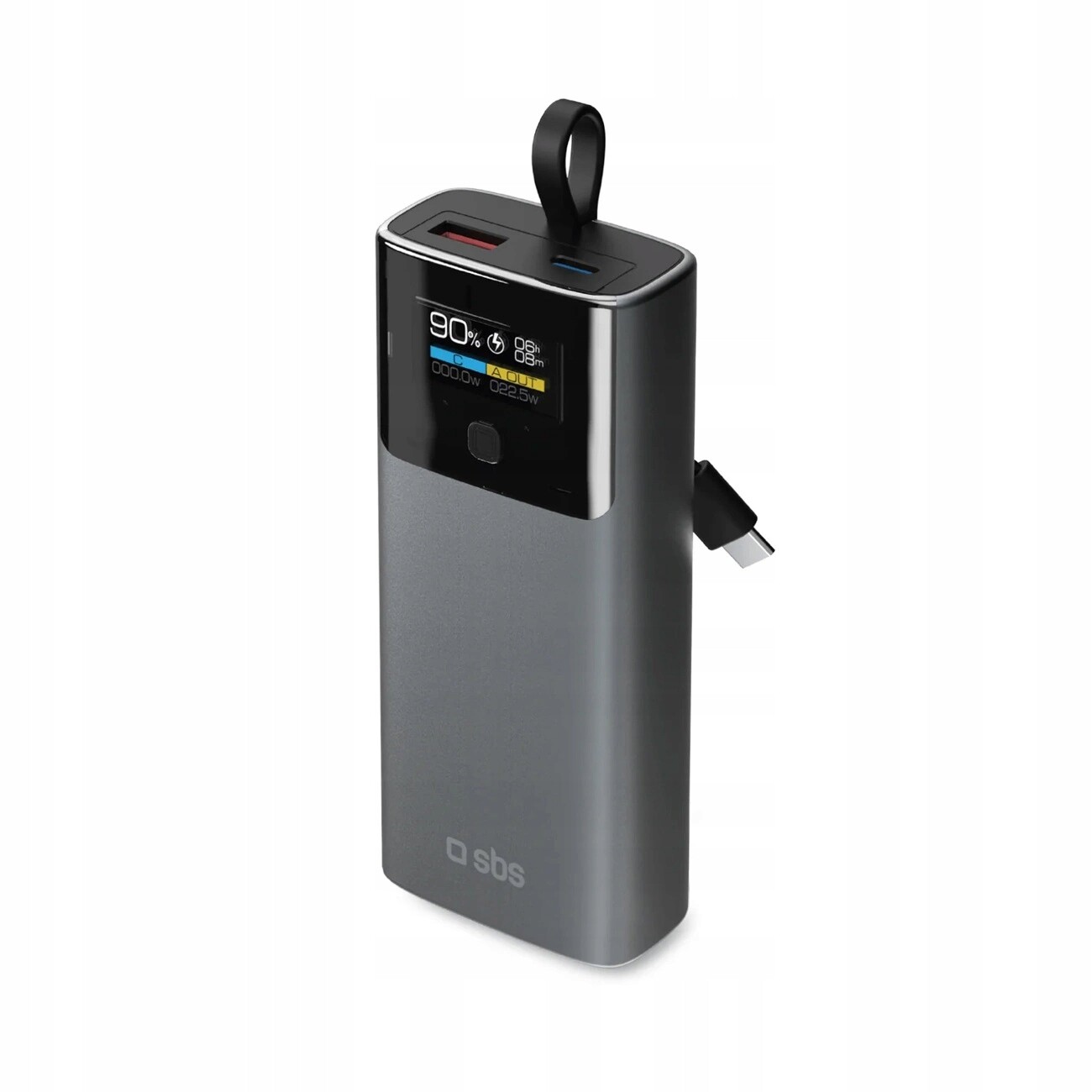 Powerbanka Sbs 10000 mAh Pd 20W s LCD displejem a vestavěným Usb-c kabelem