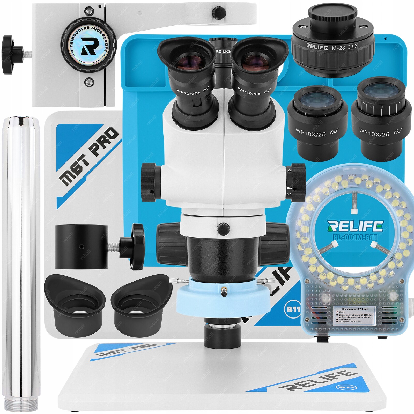 Stereoskopický Mikroskop Relife M6T PRO-B11 Servisní Led Osvětlení 6x-65x