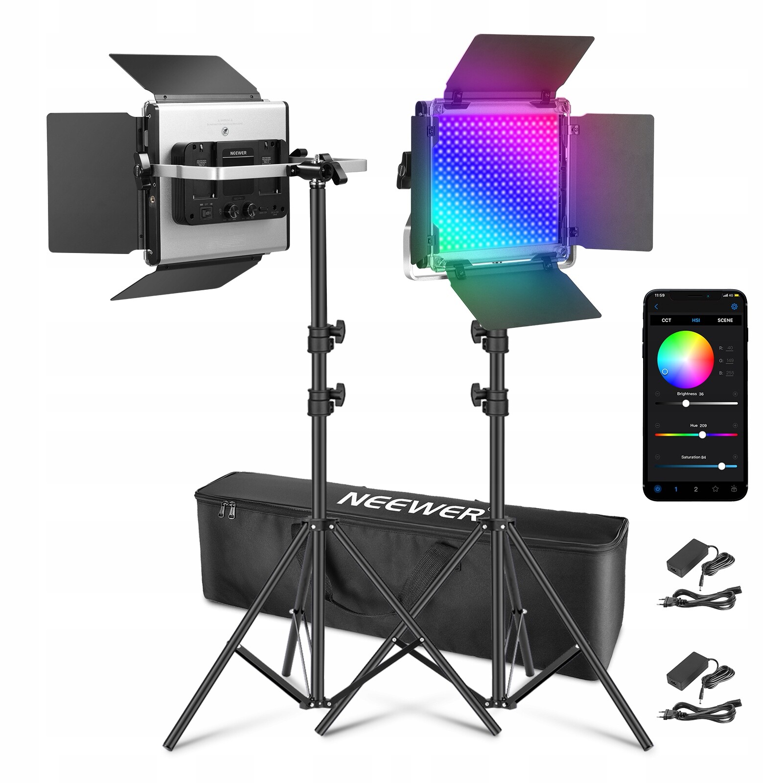 Studiová osvětlovací sada 2x Rgb lampa 50W 3200-5600K 2x stativ