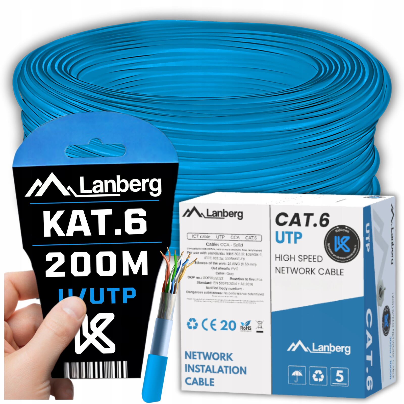 Síťový Kabel Kroucený Kabel Lan RJ45 Utp KAT.6 KAT.6 200M Rychlý Lanberg