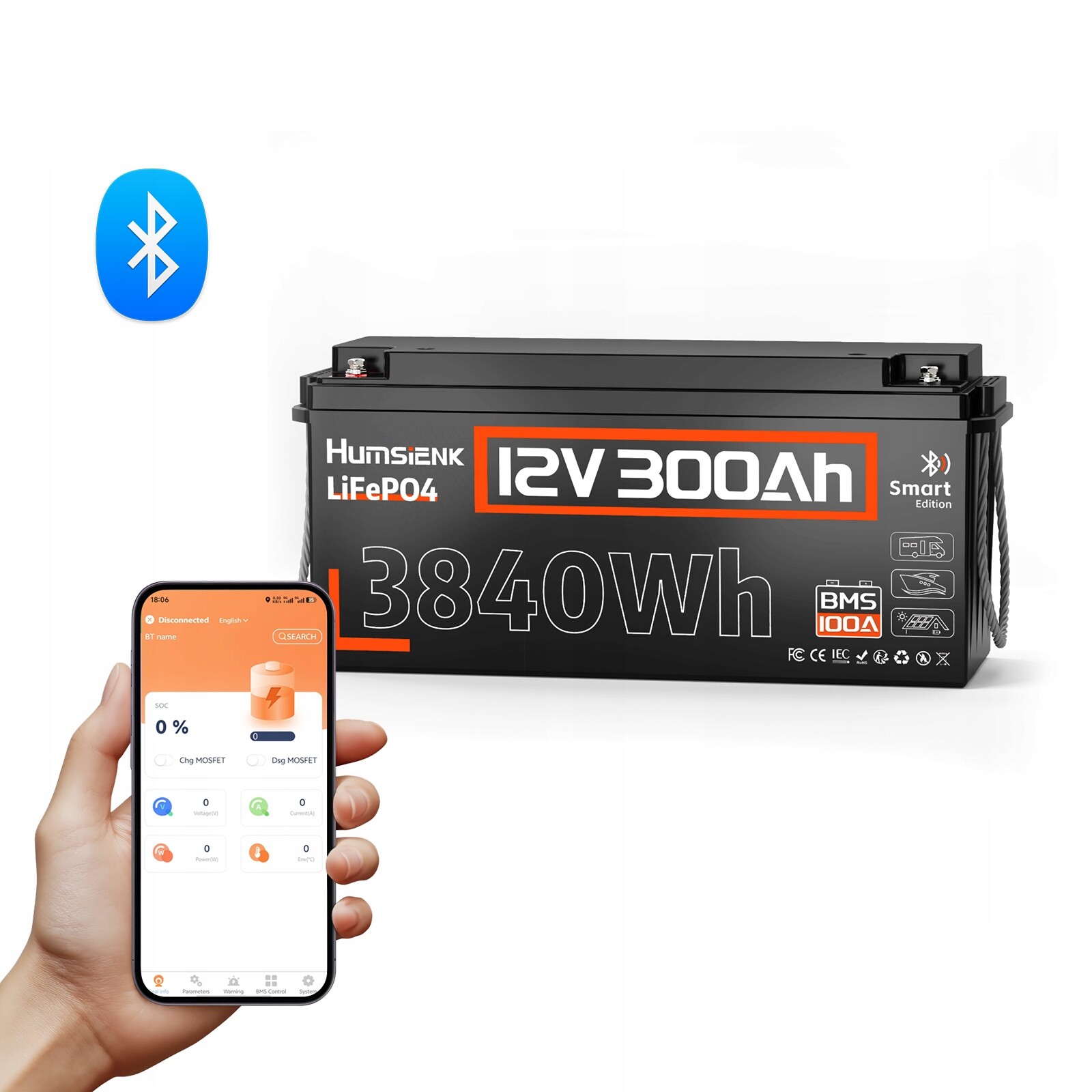 Akumulátor 12V 300Ah LiFePO4 Bluetooth Bms 100A pro karavan, loď, solární zařízení